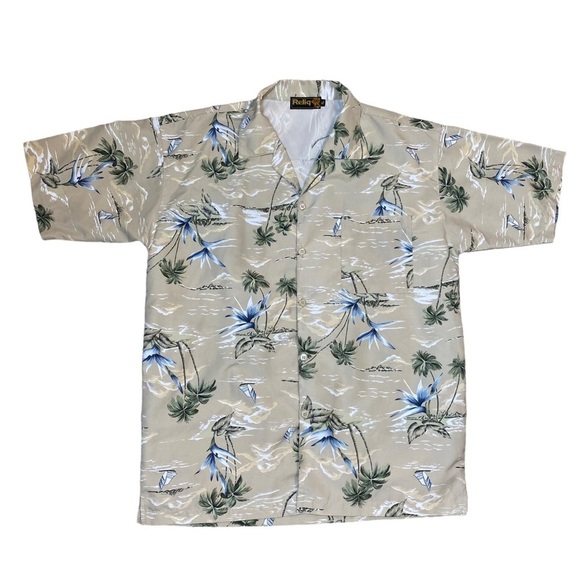 Reliq Casual Button Down Hawaiian Style‎ Shirt Tropical with Palm Trees Mens XL - Picture 2 of 10